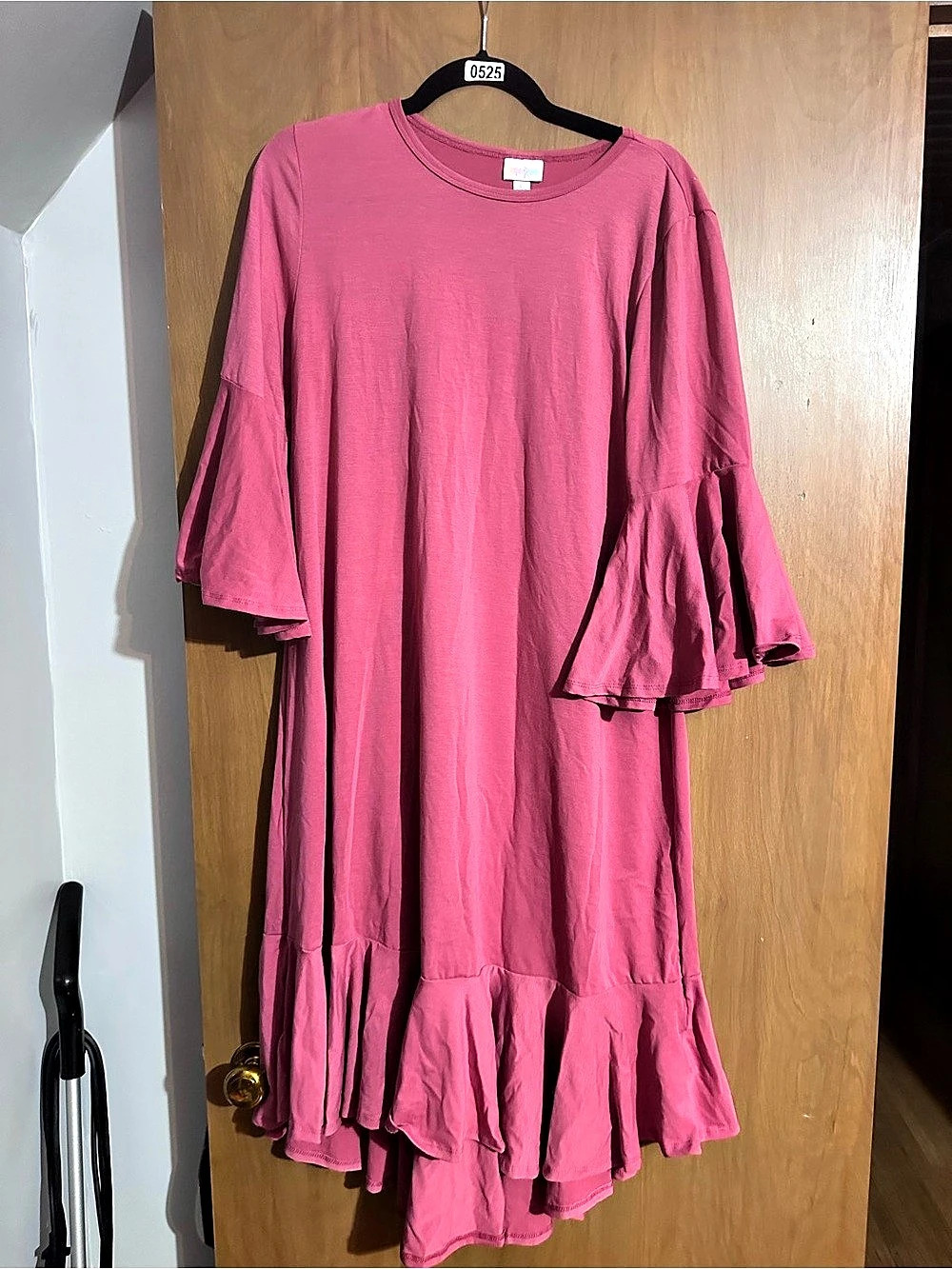 LuLaRoe Maurine Ruffle Sleeve Mini Dress Pink Large